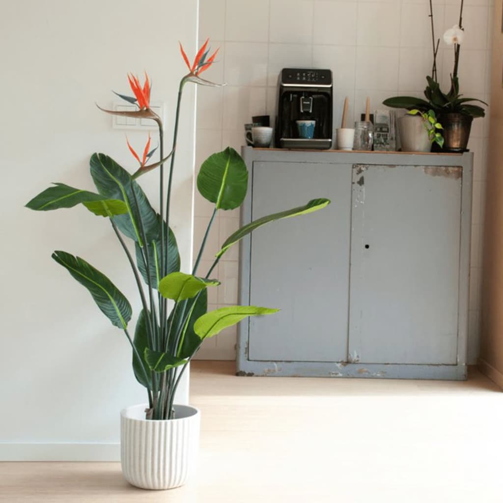 Emerald artificial bird of paradise plant in pot with flowers 120 cm - number 1.