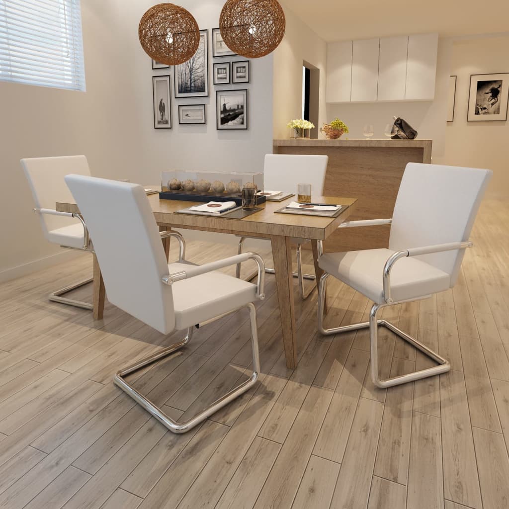 Spisebordsstoler med utkrager 4 stk. stoff hvitt - number 1.