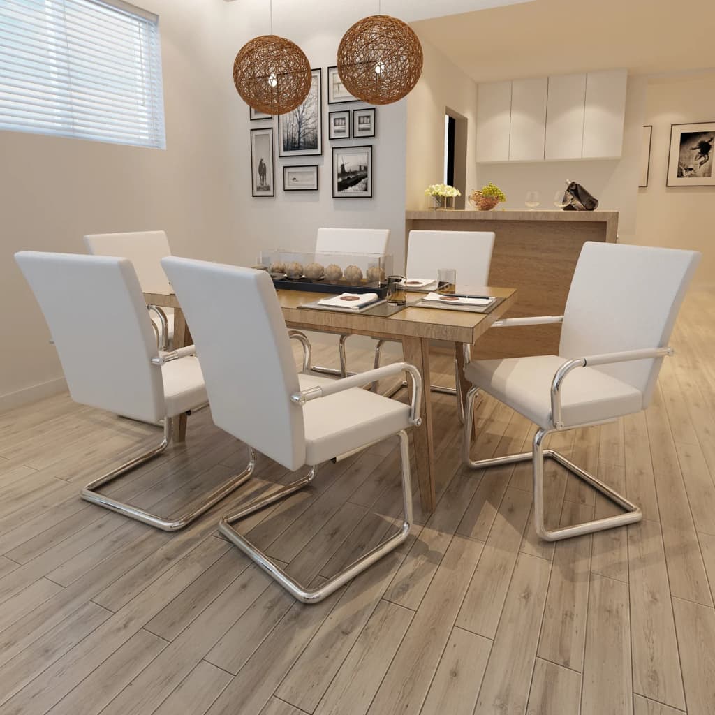 Krzesła do jadalni z wspornikiem 6 szt. tkanina biała - number 1.