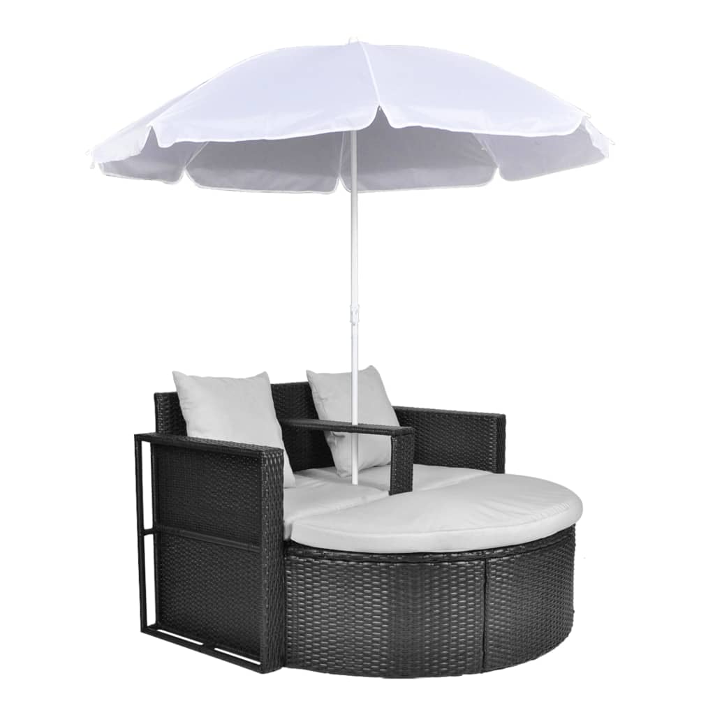 Haveseng med parasol polyrattan sort - number 2.