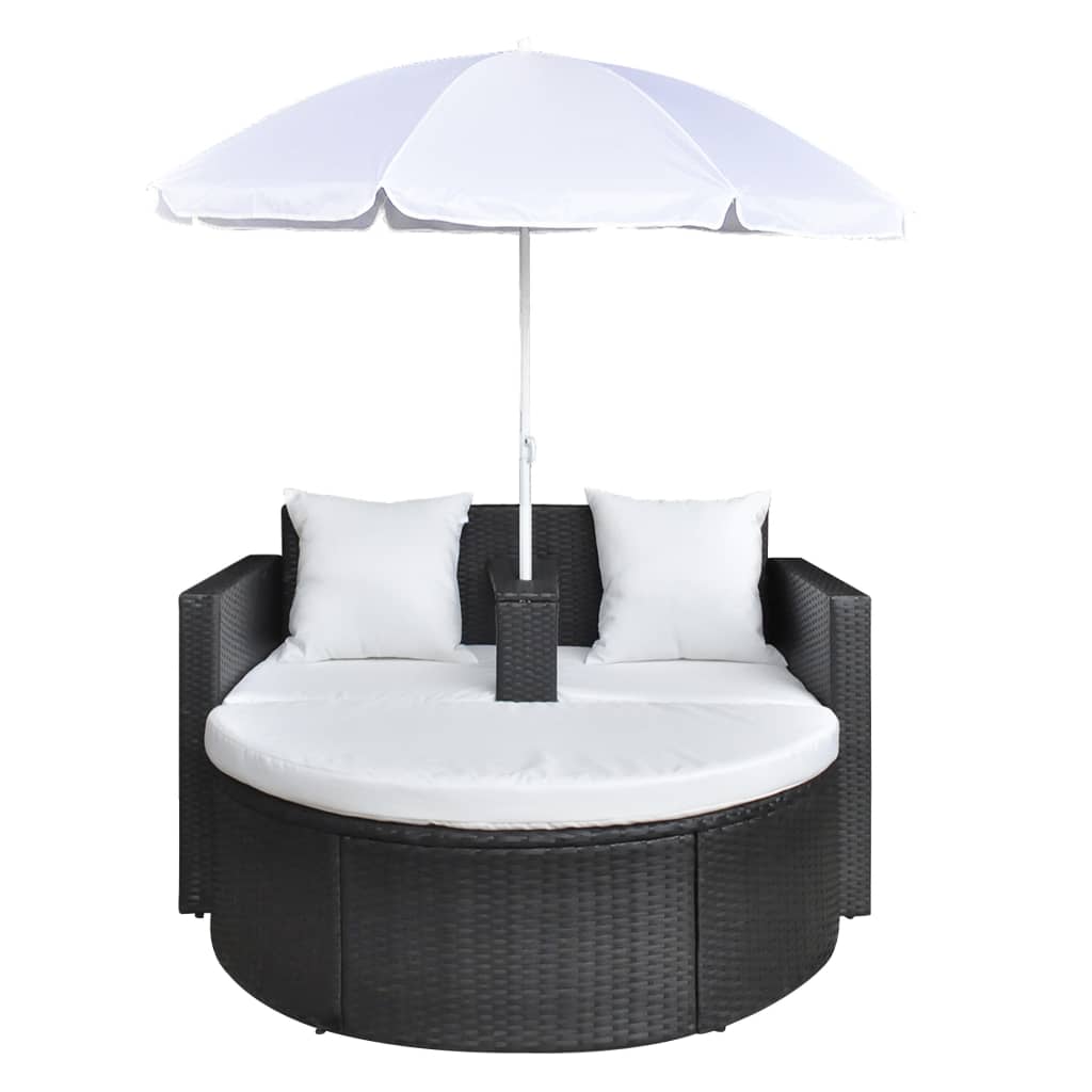 Haveseng med parasol polyrattan sort - number 3.