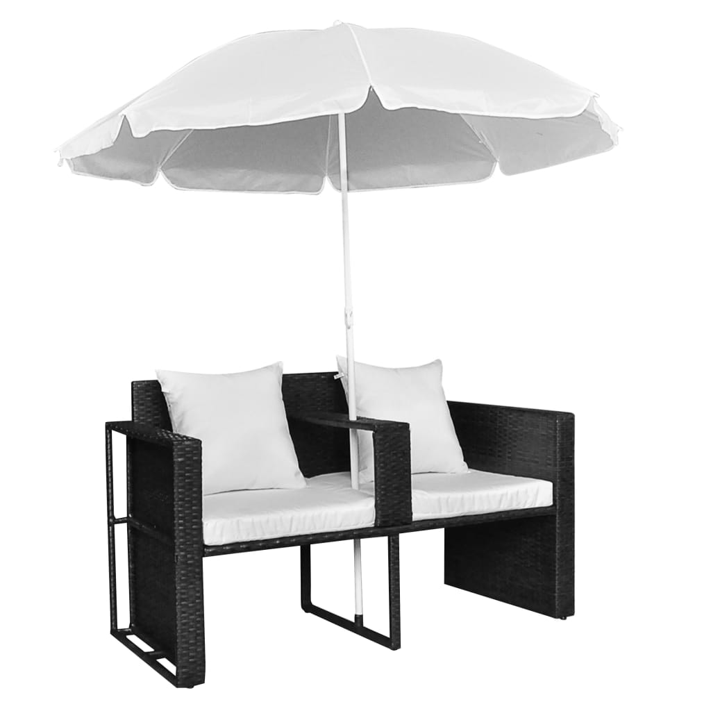 Haveseng med parasol polyrattan sort - number 5.