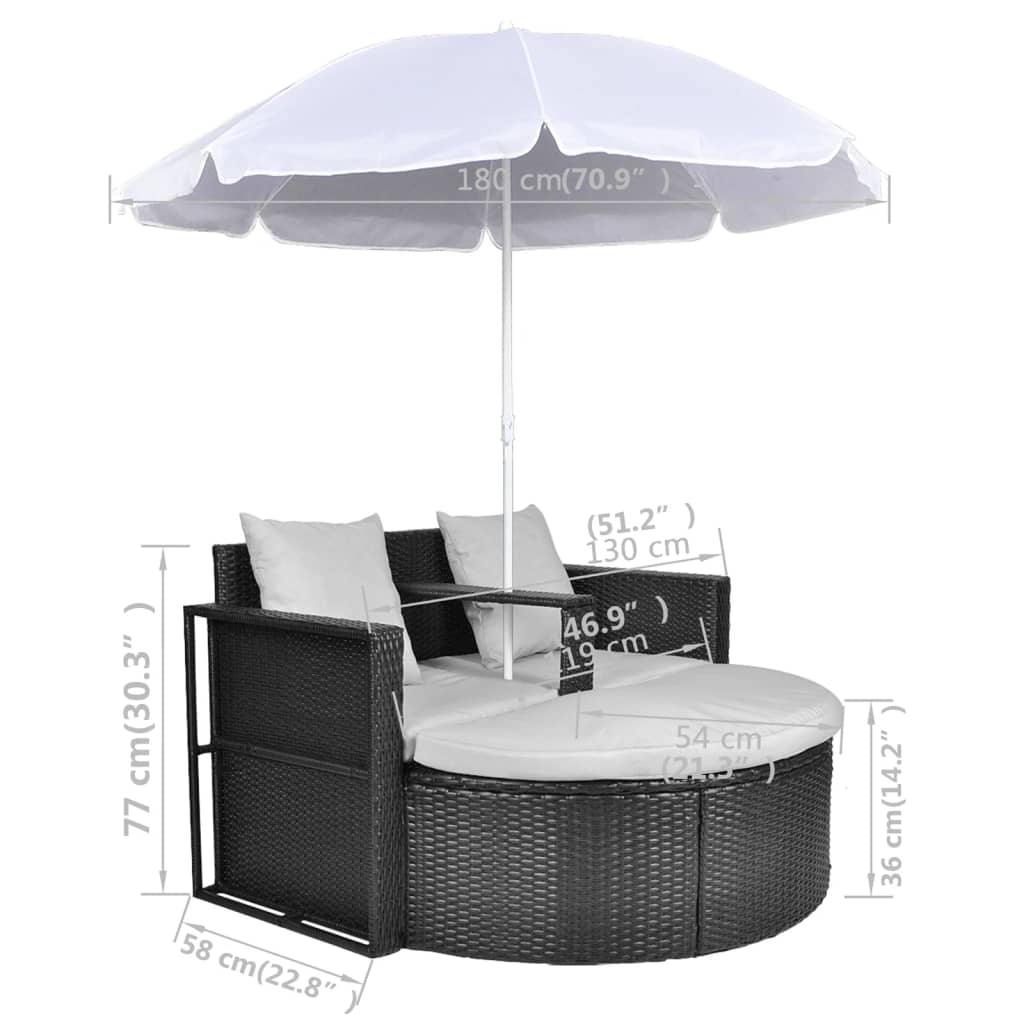 Haveseng med parasol polyrattan sort - number 8.