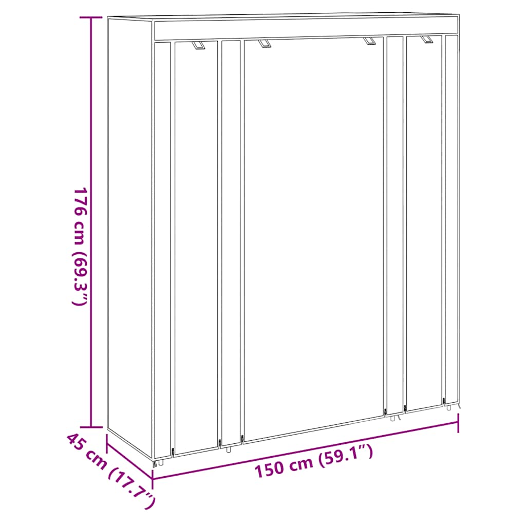 Platneni ormar s pretincima i šipkama 45 x 150 x 176 cm - smeđi, 1 - number 8.