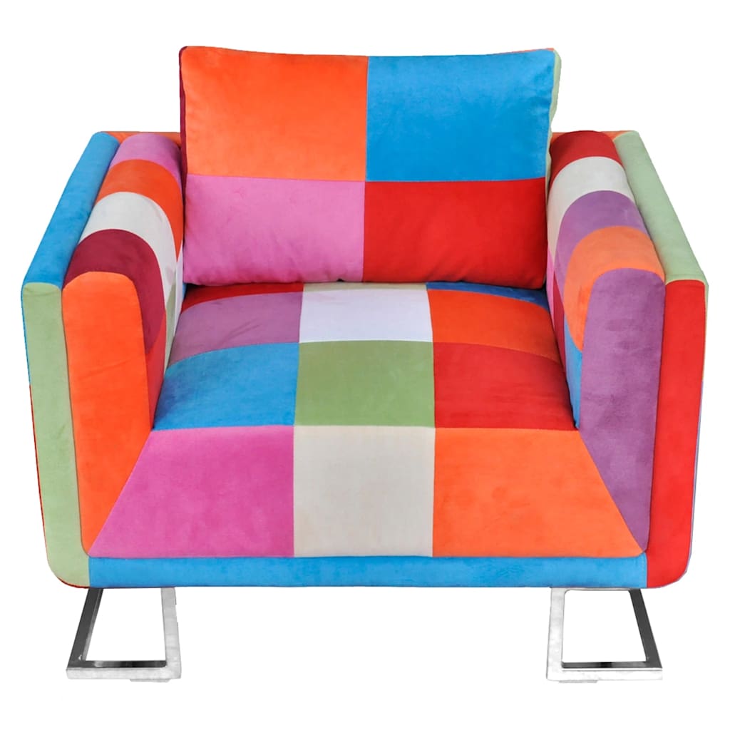 Fotel sześcienny z chromowanymi nogami tkanina z wzorem patchworkowym - number 3.