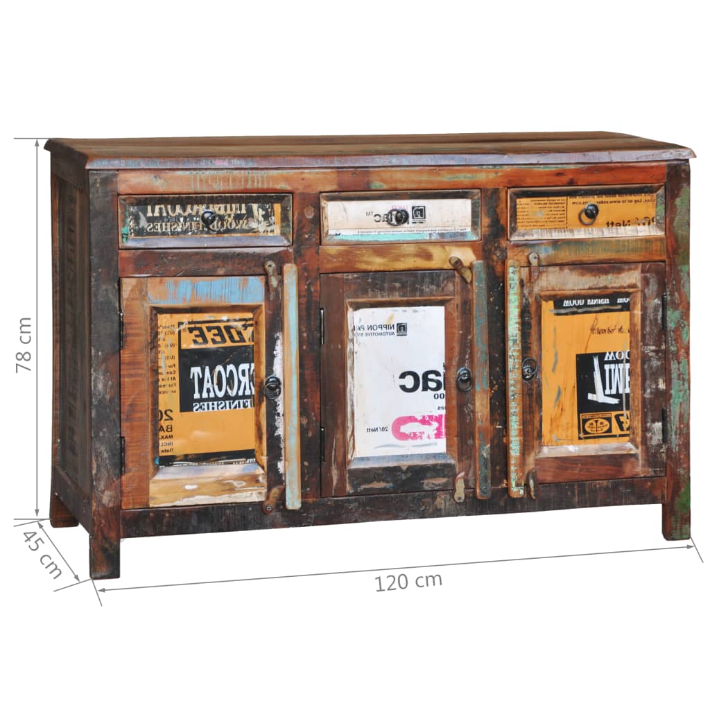 Skab med 3 skuffer og 3 låger massivt genbrugstræ vintagelook - number 8.