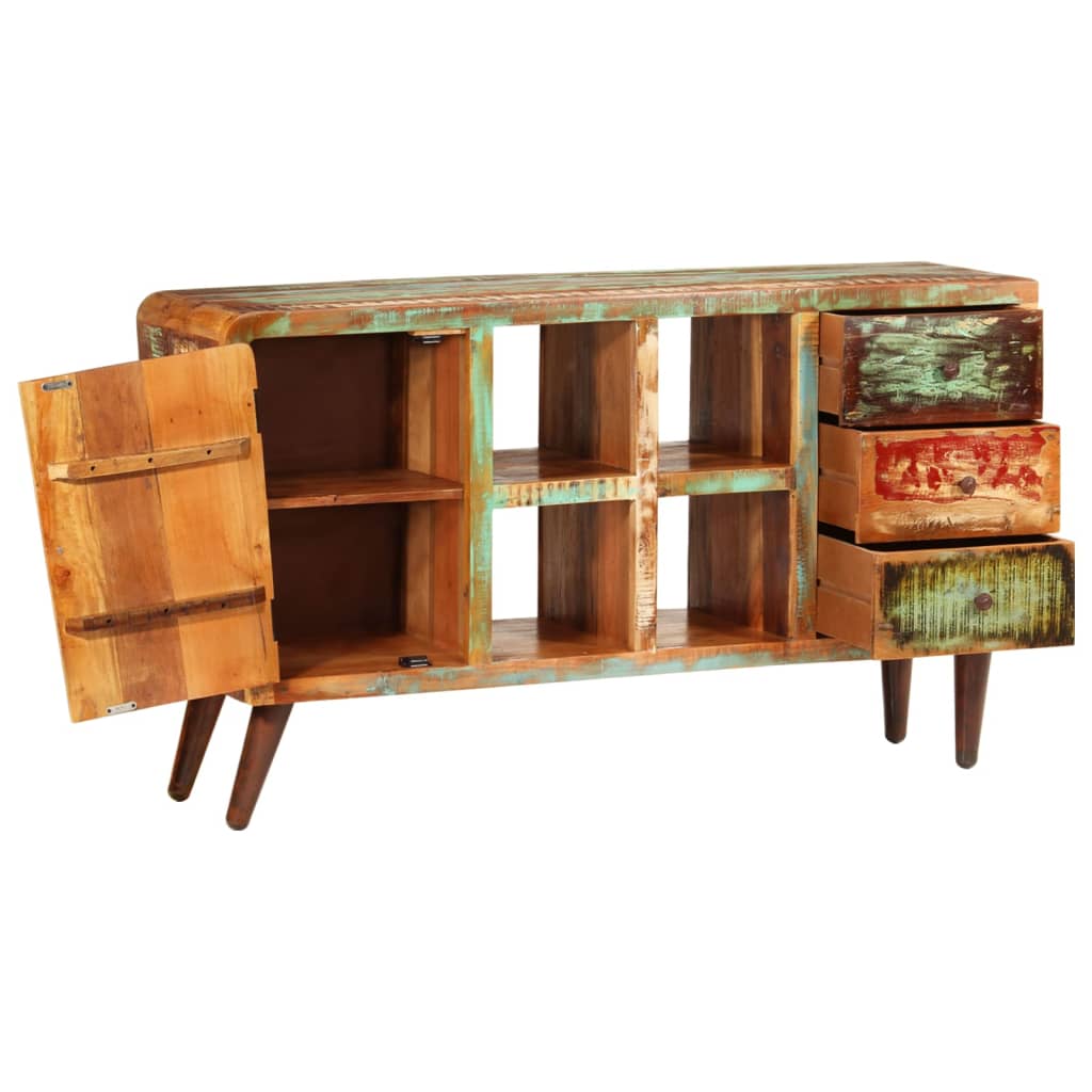 Skab 1 låge 4 hylder 3 skuffer massivt genbrugstræ - number 3.