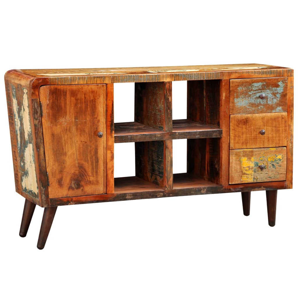 Skab 1 låge 4 hylder 3 skuffer massivt genbrugstræ - number 9.