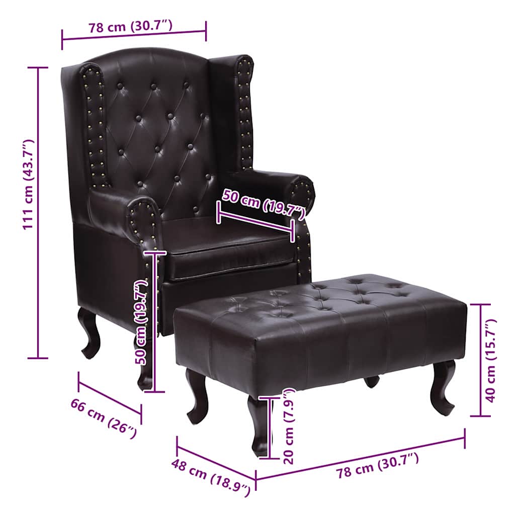 Fotel z podnóżkiem skóra ekologiczna ciemny brąz - number 6.