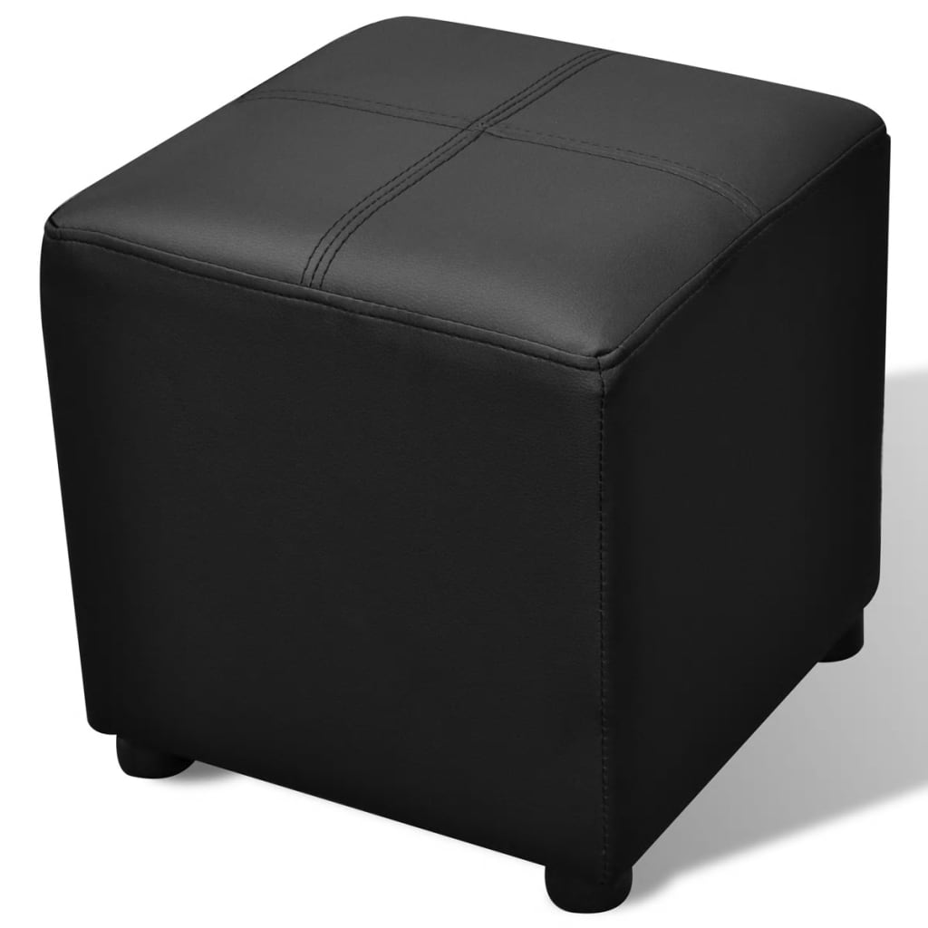 Czarny zestaw 3 ławek ze schowkiem ze sztucznej skóry z podnóżkiem - number 6.