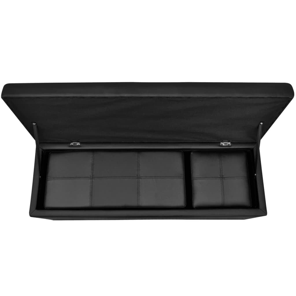 Czarny zestaw 3 ławek ze schowkiem ze sztucznej skóry z podnóżkiem - number 5.