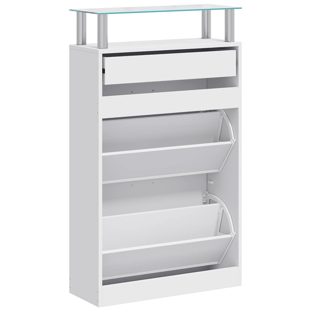 Ormarić za cipele s ladicom i staklenom policom drvo bijelo - number 5.