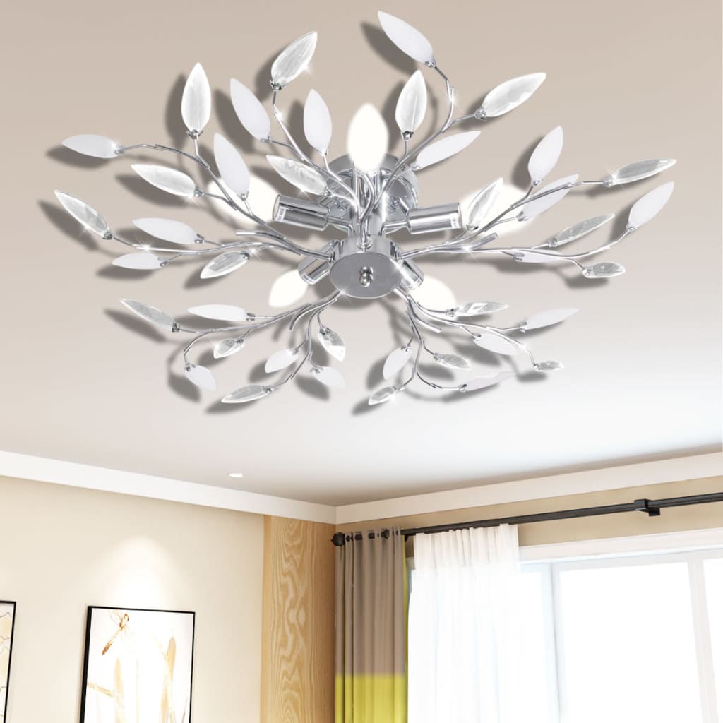 Ceiling lamp with crystal leaves acrylic e14 white and transparent - number 1.