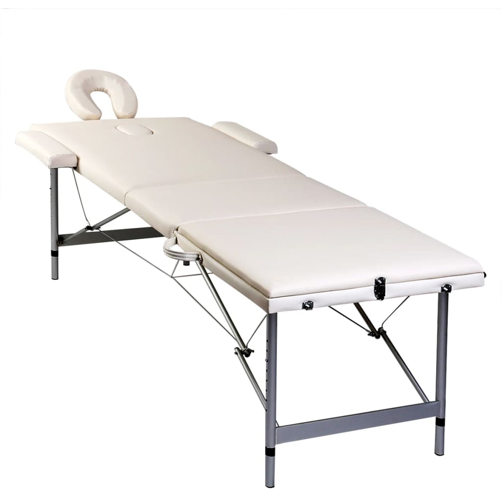 Cremefarvet sammenfoldeligt massagebord med aluminiumsstel,3 zoner - number 4.