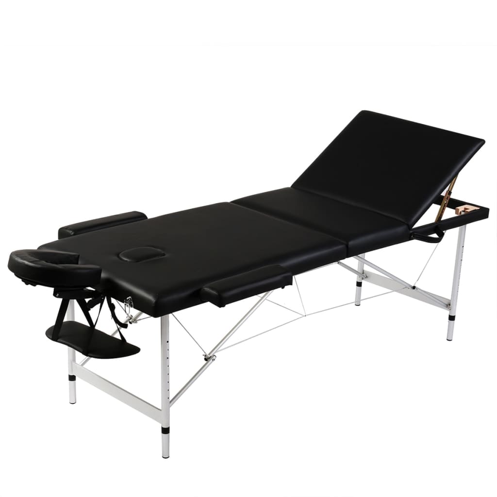 Sort sammenfoldeligt massagebord, 3 zoner med aluminiumsramme - number 1.