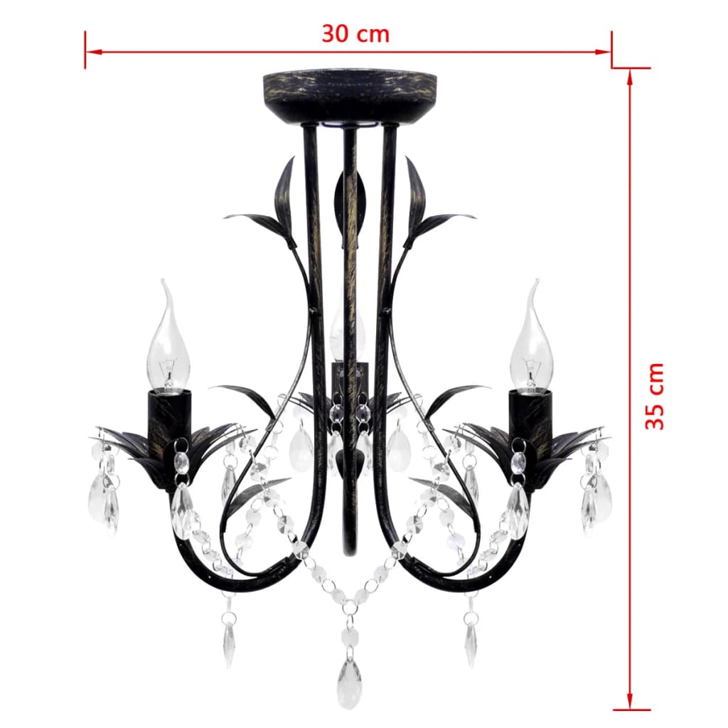 Black chandelier in art noveau style with crystal beads, 3 x e14 bulbs - number 4.