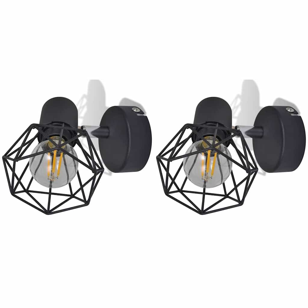 Wall lamps 2 pcs. with led bulbs industrial style black - number 4.
