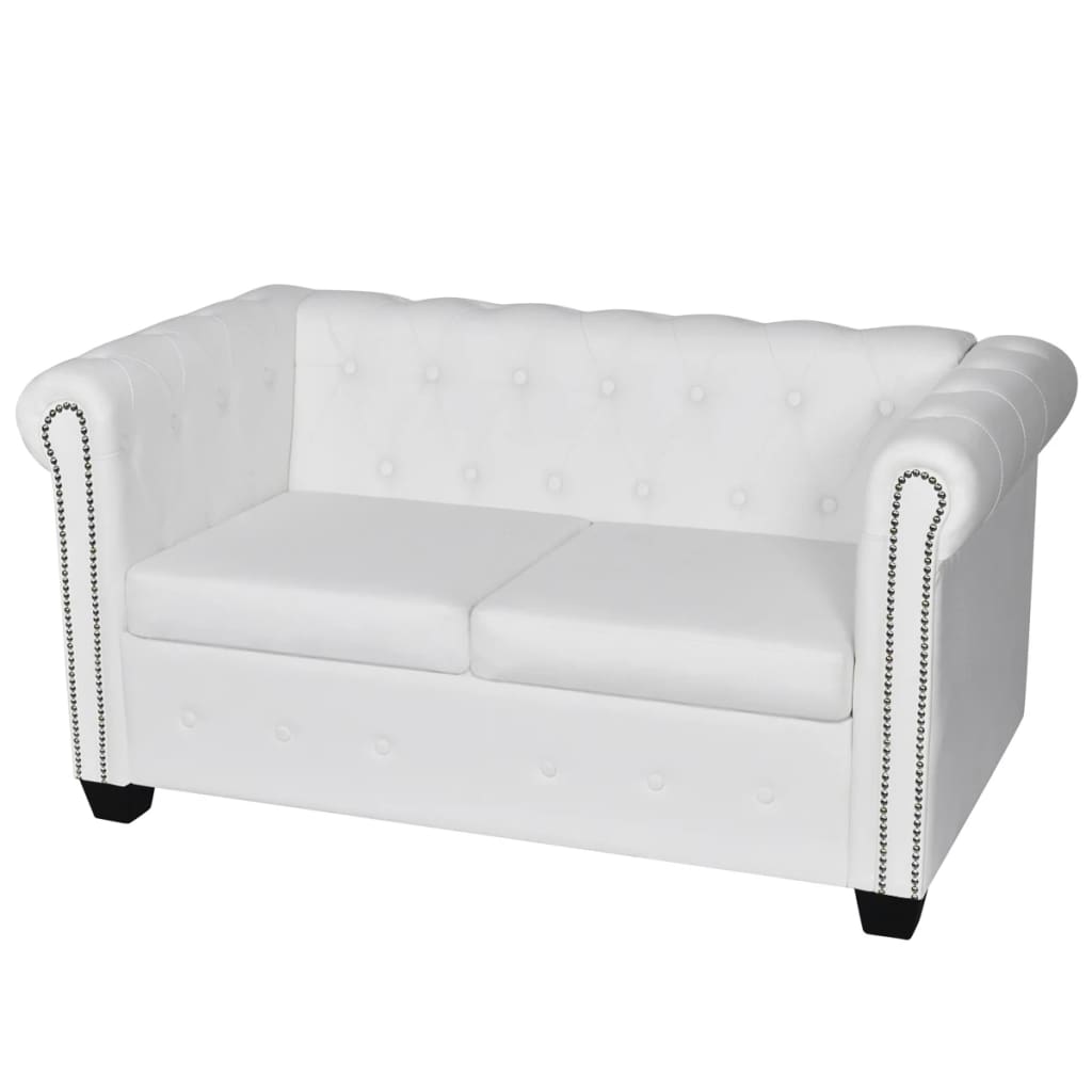 2-personers chesterfield sofa kunstlæder hvid - number 1.