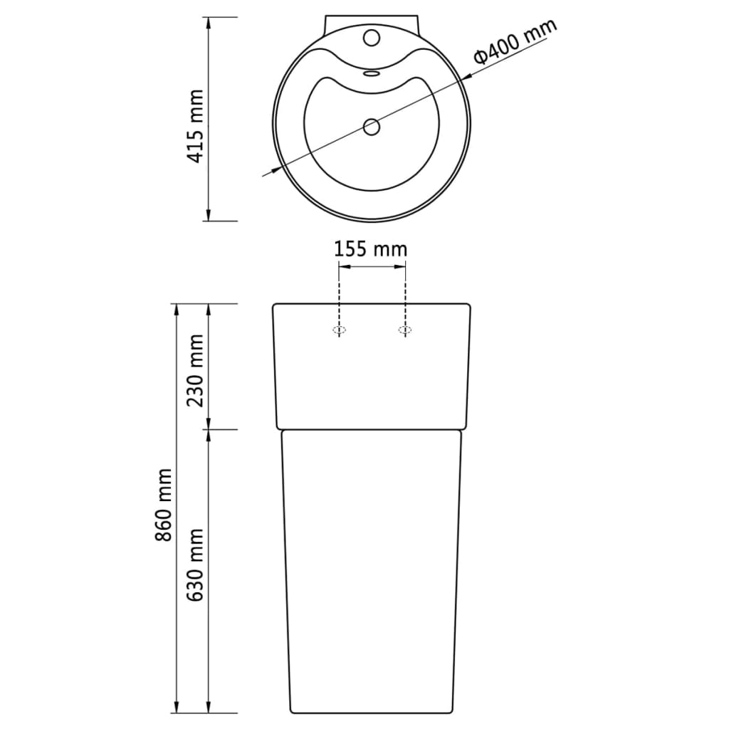 Keramisk diskbänk överloppsblandare hål rund vit - number 7.