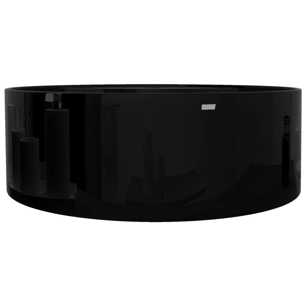 Håndvask i keramik t/badeværelse, hul til vandhane/overløb, sort, rund - number 4.