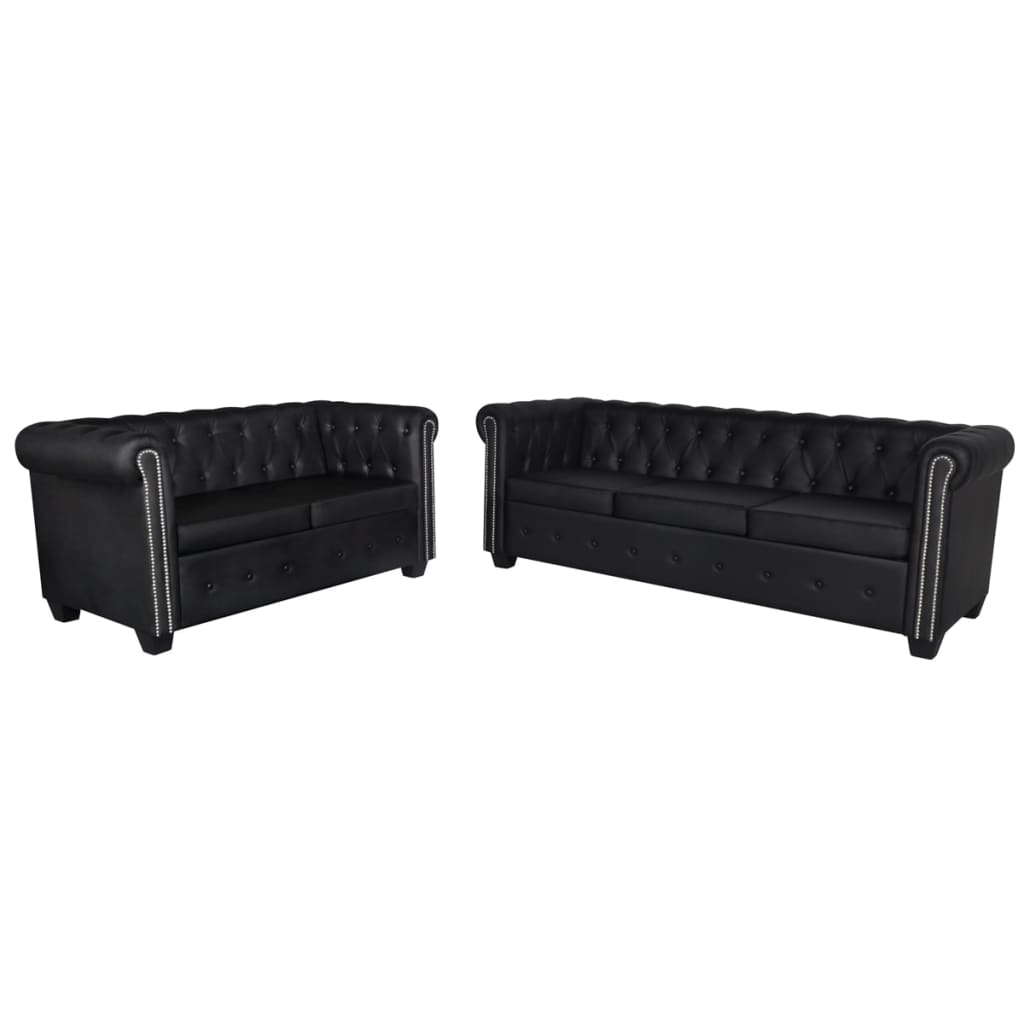 2-personers og 3-personers chesterfield sofaer kunstlæder - sort, 2-personers + 3-personers - number 1.