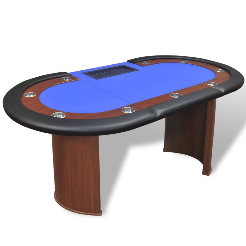 10 pers. pokerbord med dealerområde og jetonholder blå - number 4.