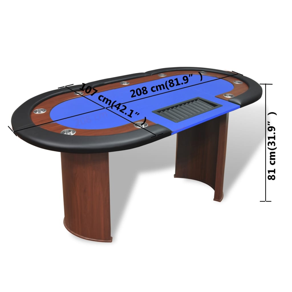 10 pers. pokerbord med dealerområde og jetonholder blå - number 9.