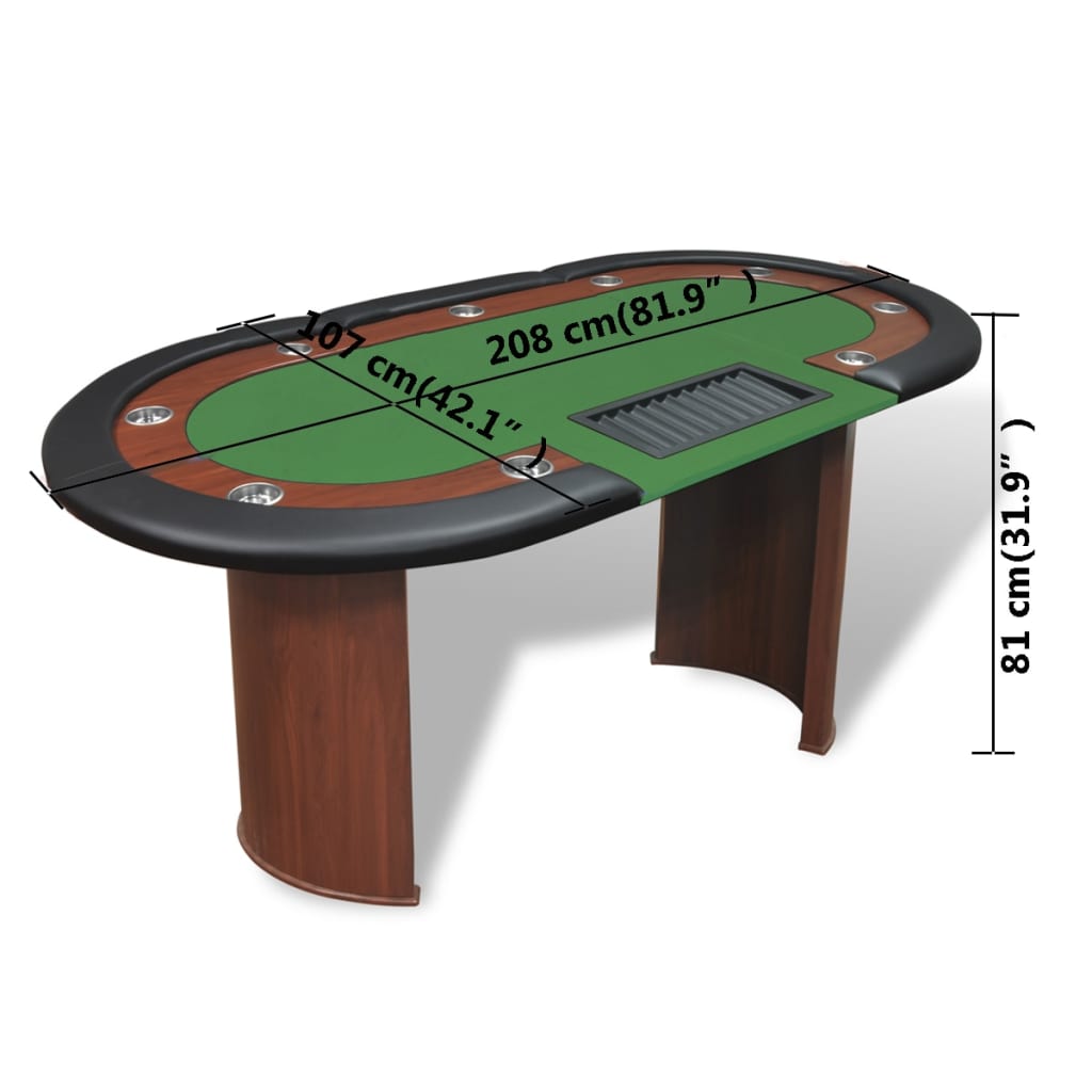 10 pers. pokerbord med dealerområde og jetonholder grøn - number 9.