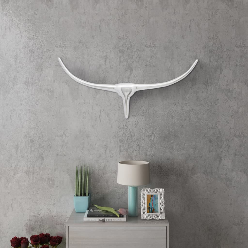 Wall-mounted decorative bull's head in aluminum 72 cm silver - number 1.