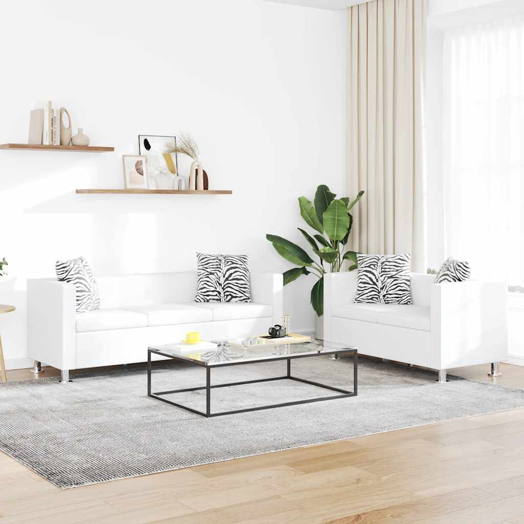 3-manns sofasett og 2-pers. sofa kunstskinn hvit - number 2.