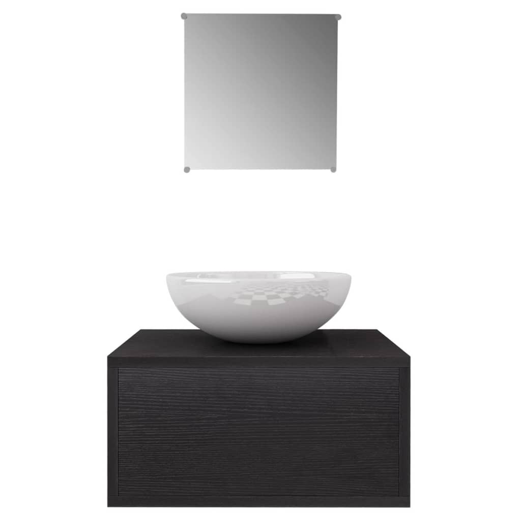 Sæt med badeværelsesmøbler og håndvask 3 dele sort - number 3.