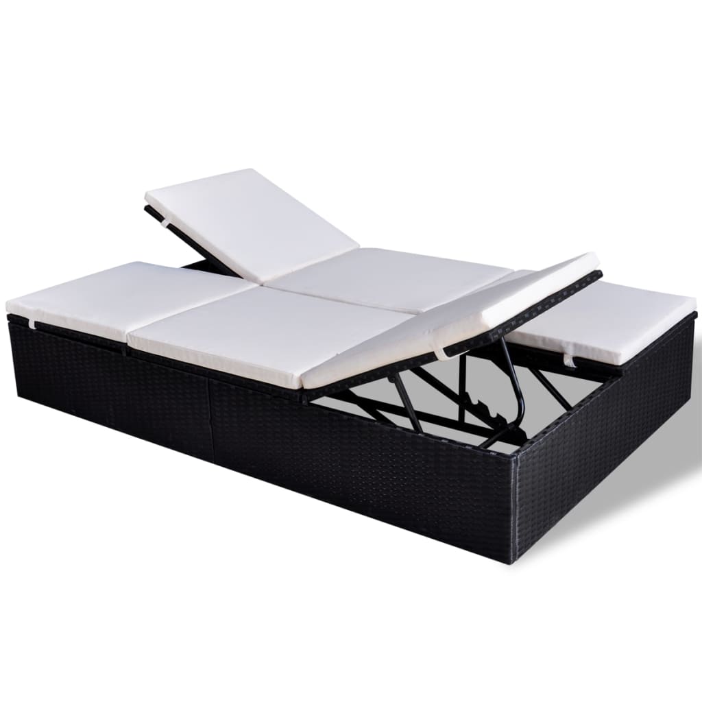 Dobbelt solseng med hynde polyrattan sort - number 2.