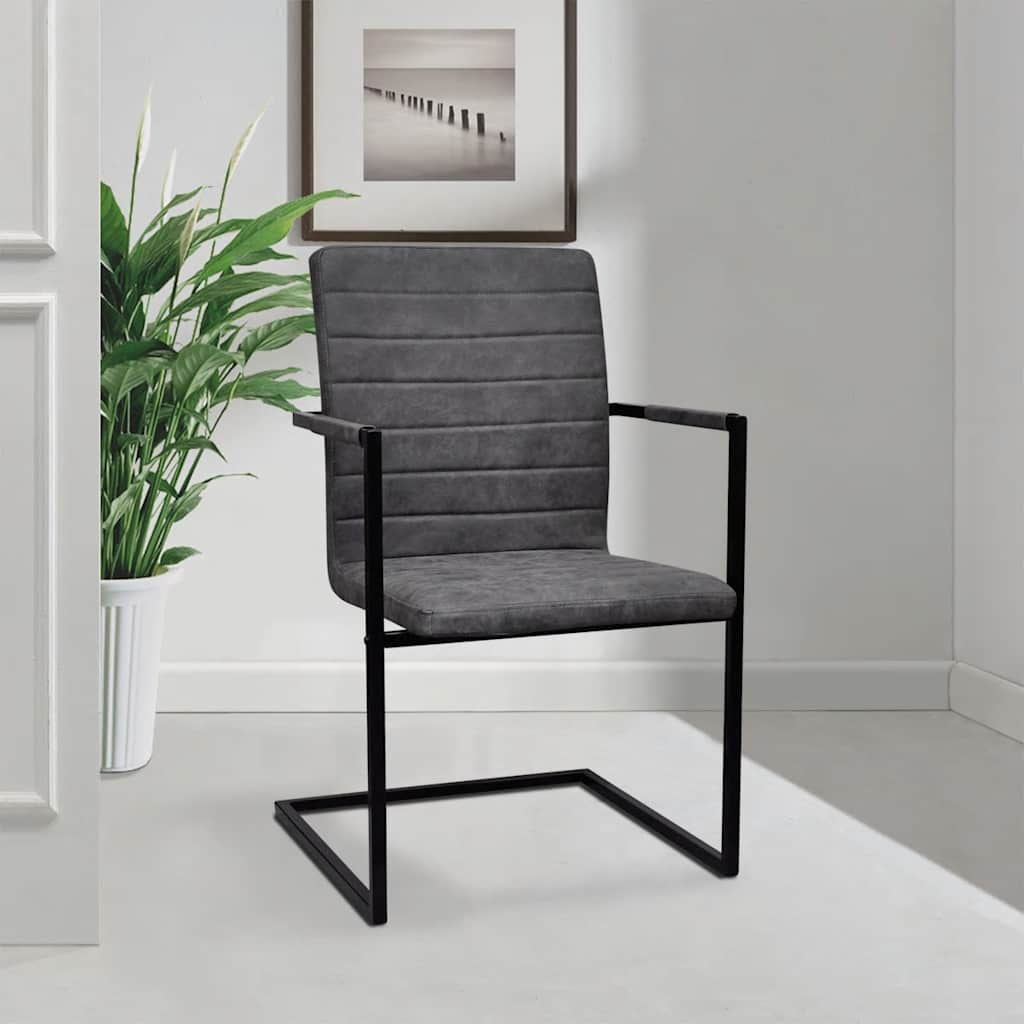 Krzesła do jadalni z wspornikiem pc. skóra ekologiczna szara - ciemnoszara, 6, wzór w paski - number 7.