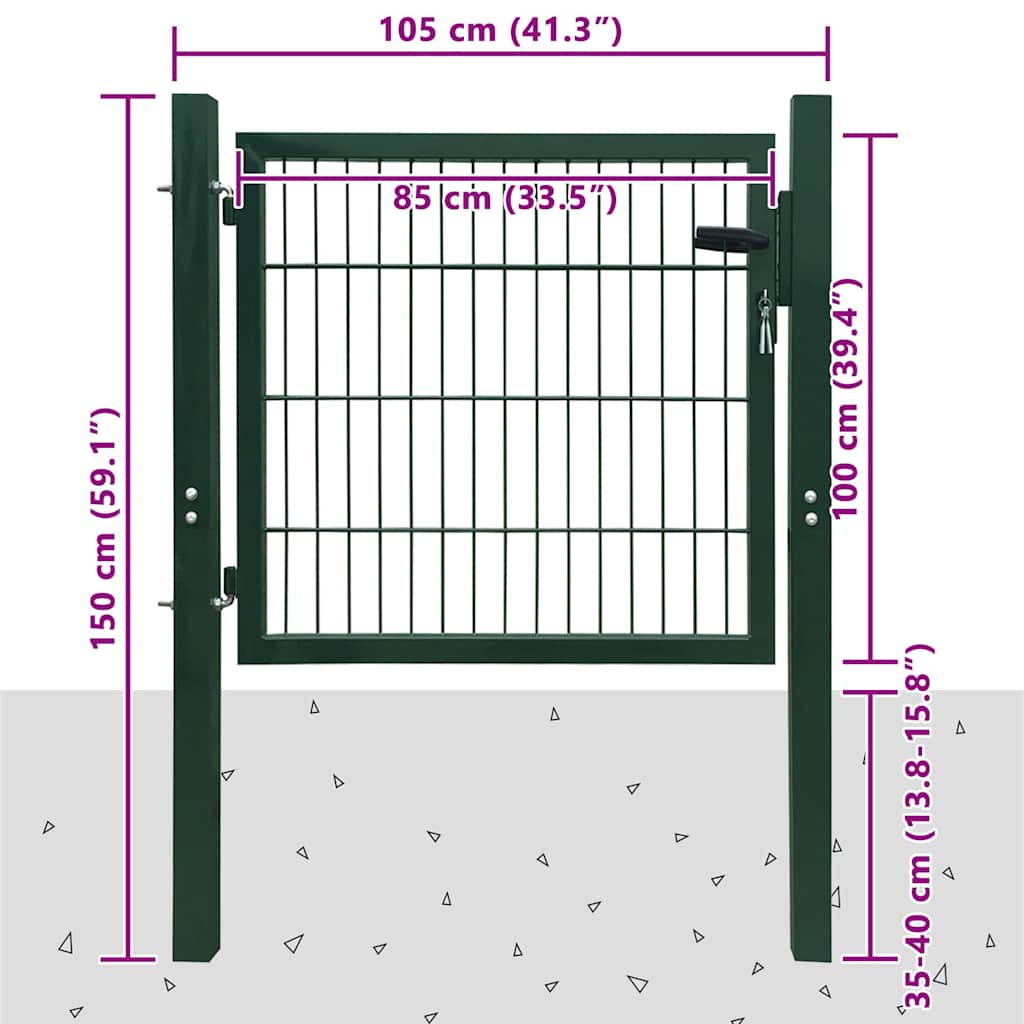 Staket grind stål - grön, 105 x 150 cm - number 6.