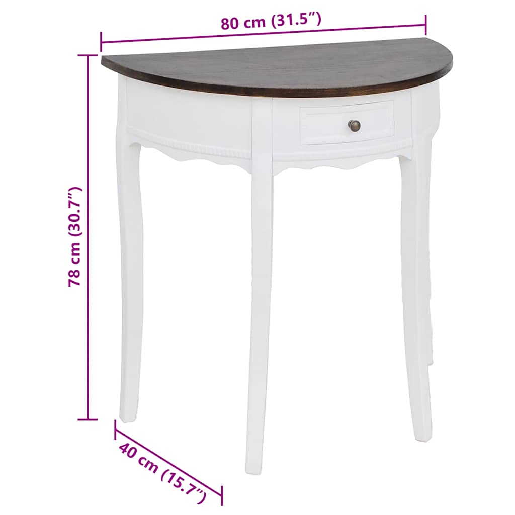 Stolik konsolowy z szufladą i półokrągłym brązowym blatem - number 4.