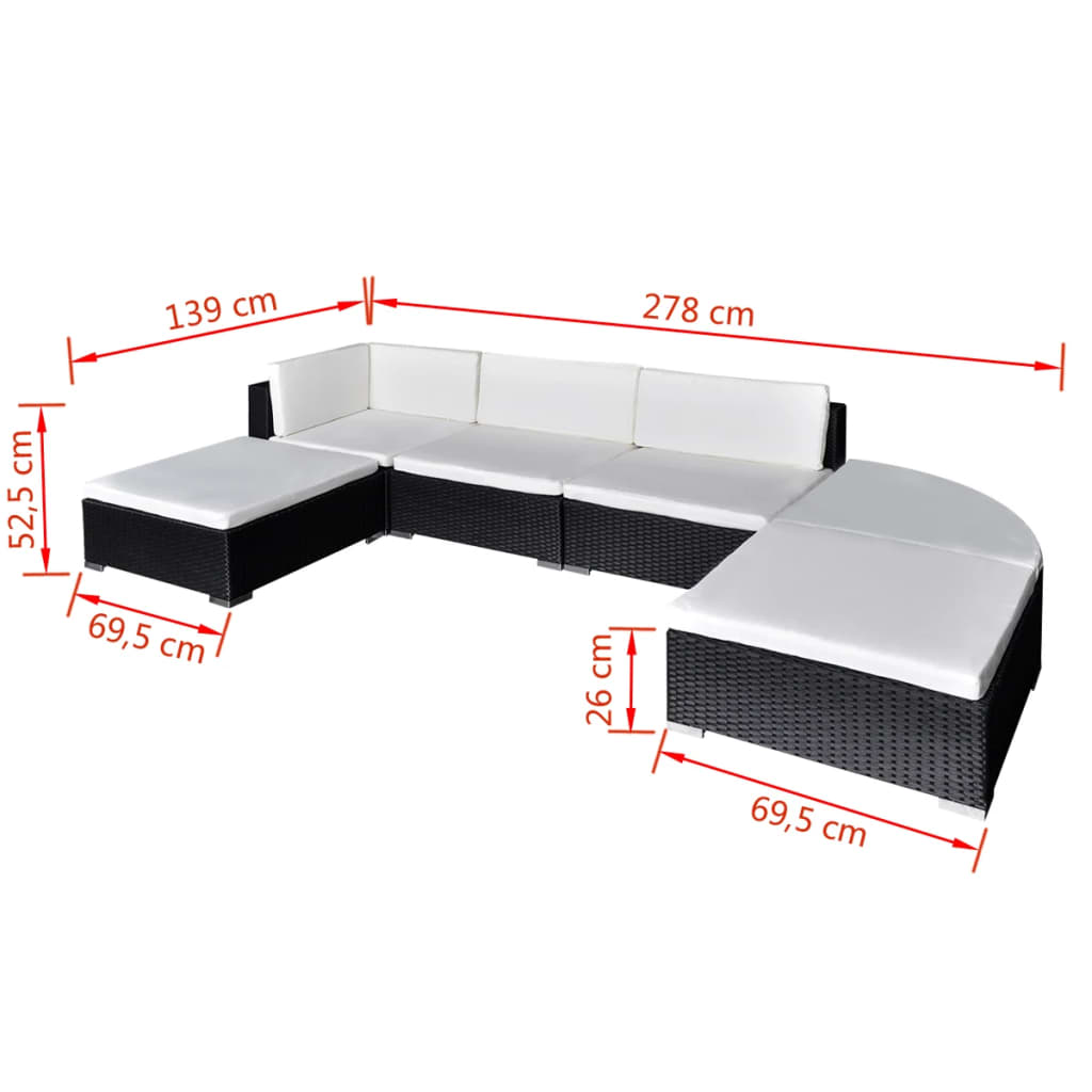 Haveloungesæt dele med hynder polyrattan - sort, 6 - number 4.