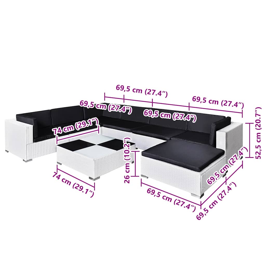 Hagesalongsett 8 deler med puter polyrattan hvit - number 7.