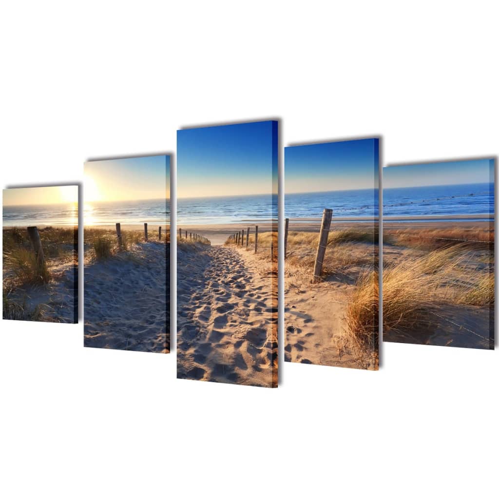 Set of canvas prints for wall, sandy beach, 100x50 cm - number 1.