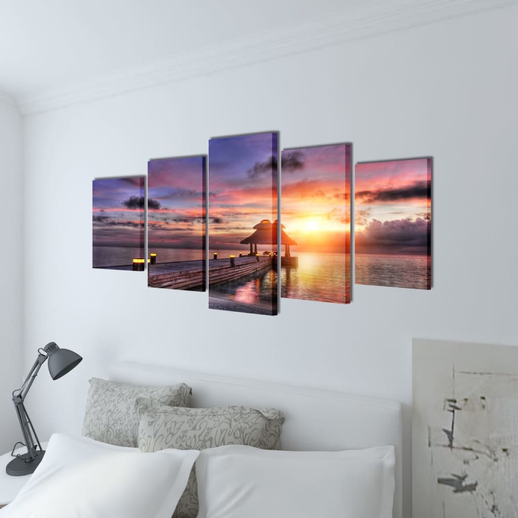 Set of canvas prints for wall, beach with pavilion, 200x100 cm - number 2.