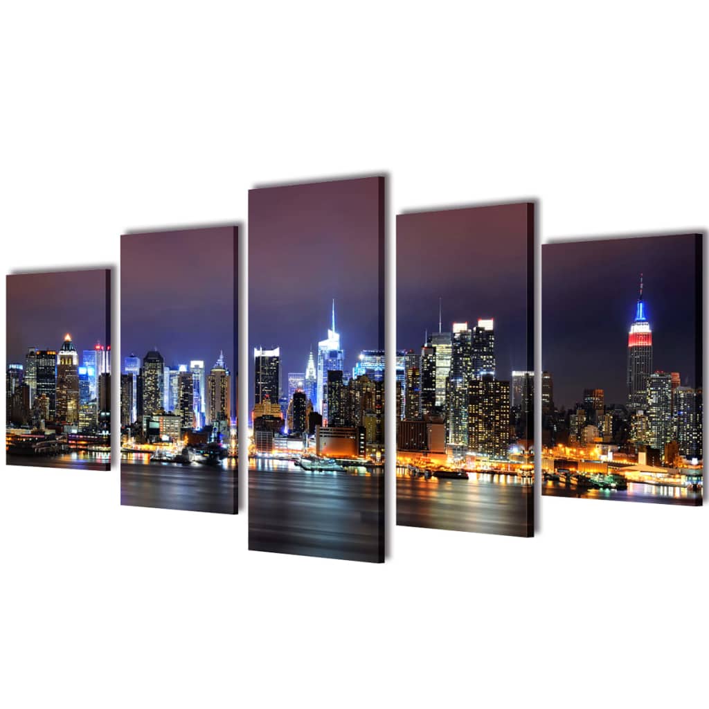 Kanvasbilledsæt new york skyline farverigt 200 x 100 cm - number 1.