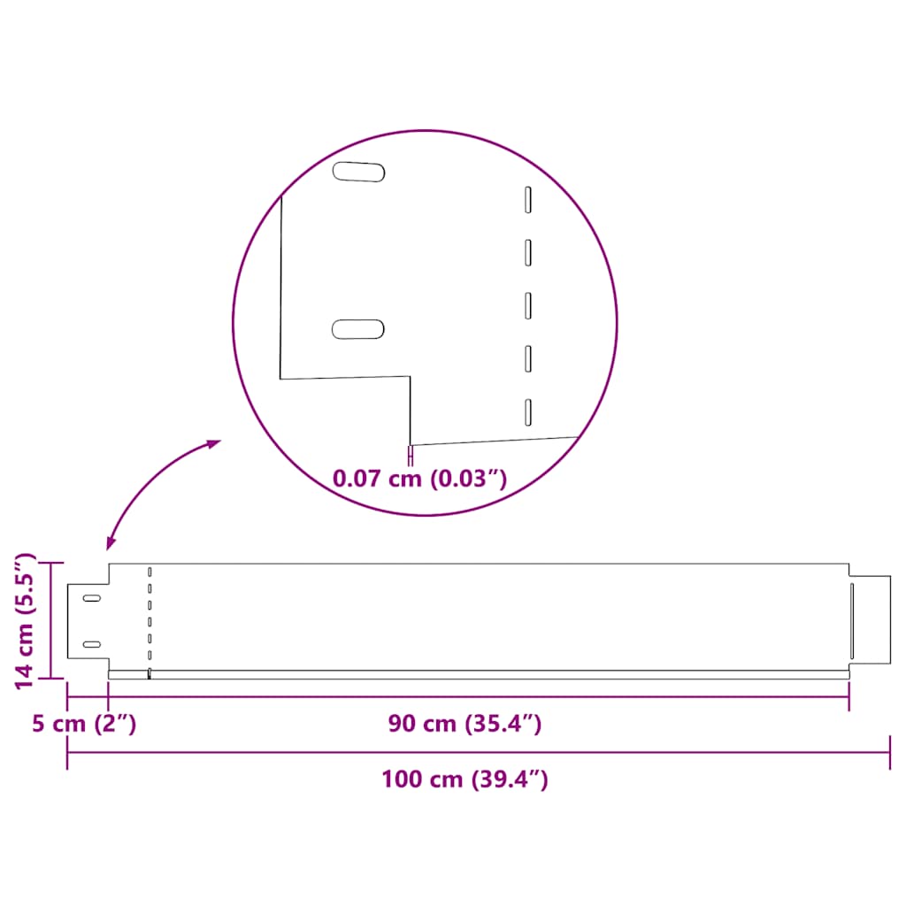 Fleksibel bedkant 5 stk. 100x14 cm galvaniseret stål - number 7.