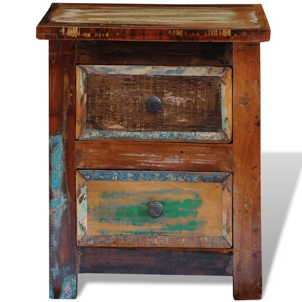 Sengebord med 2 skuffer massivt genbrugstræ - number 6.