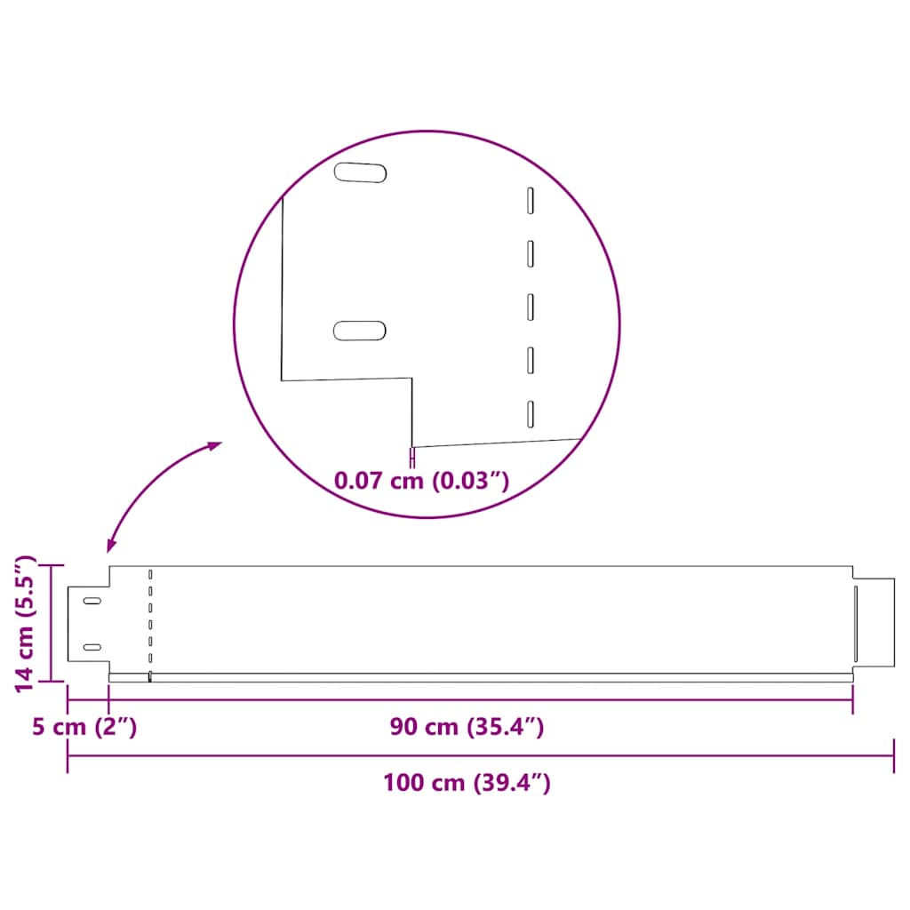 Flexibel sängkant 10 st. 100x14 cm galvaniserat stål - number 7.