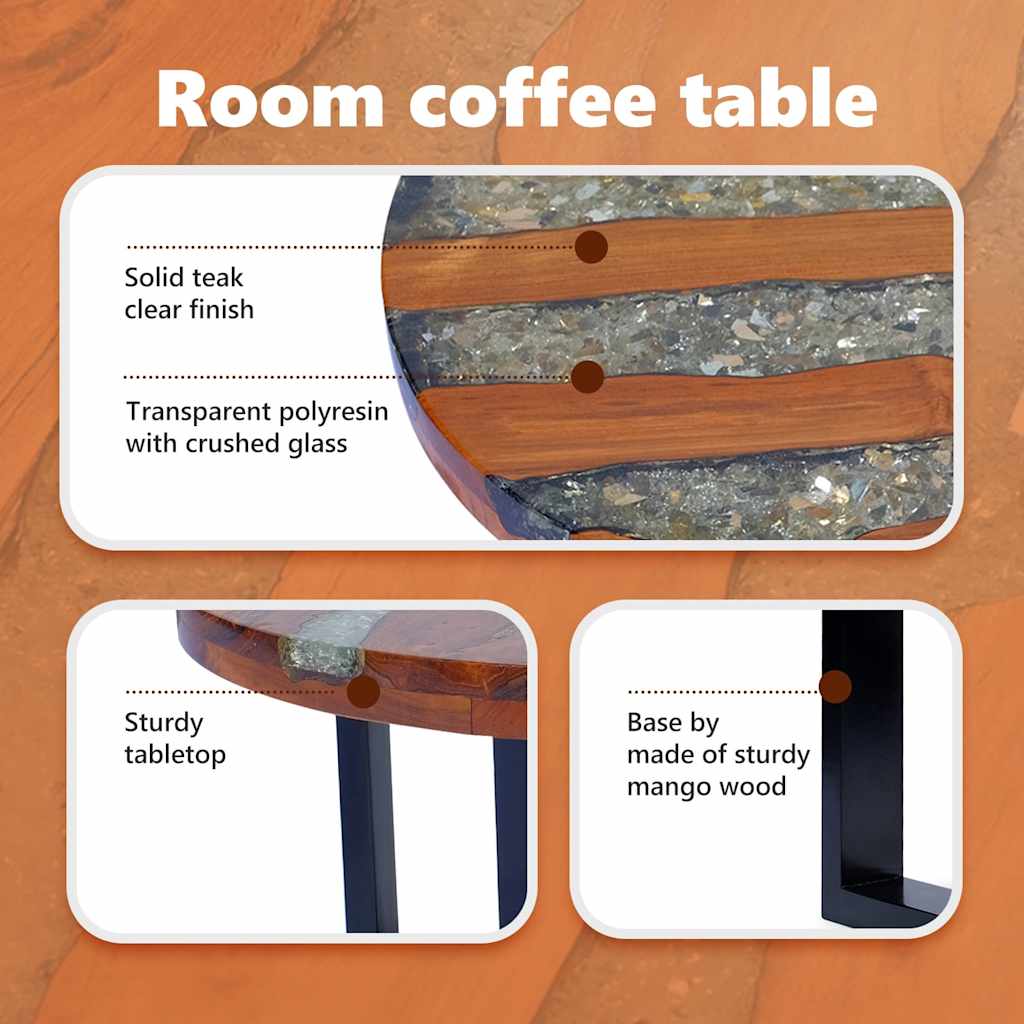 Stolik kawowy z drewna tekowego i plastiku 60 cm - number 11.