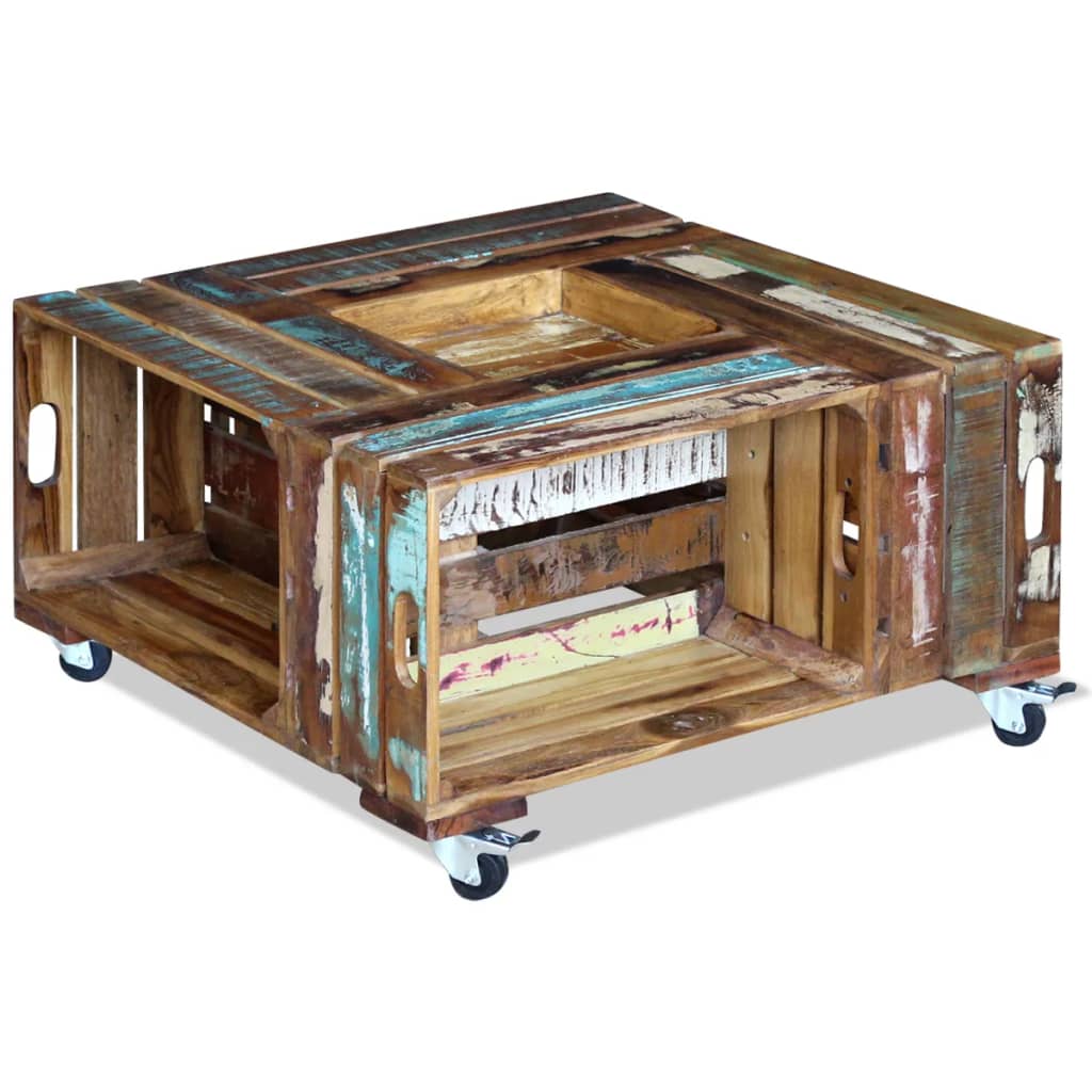 Sofabord 70x70x35 cm massivt genbrugstræ - number 2.