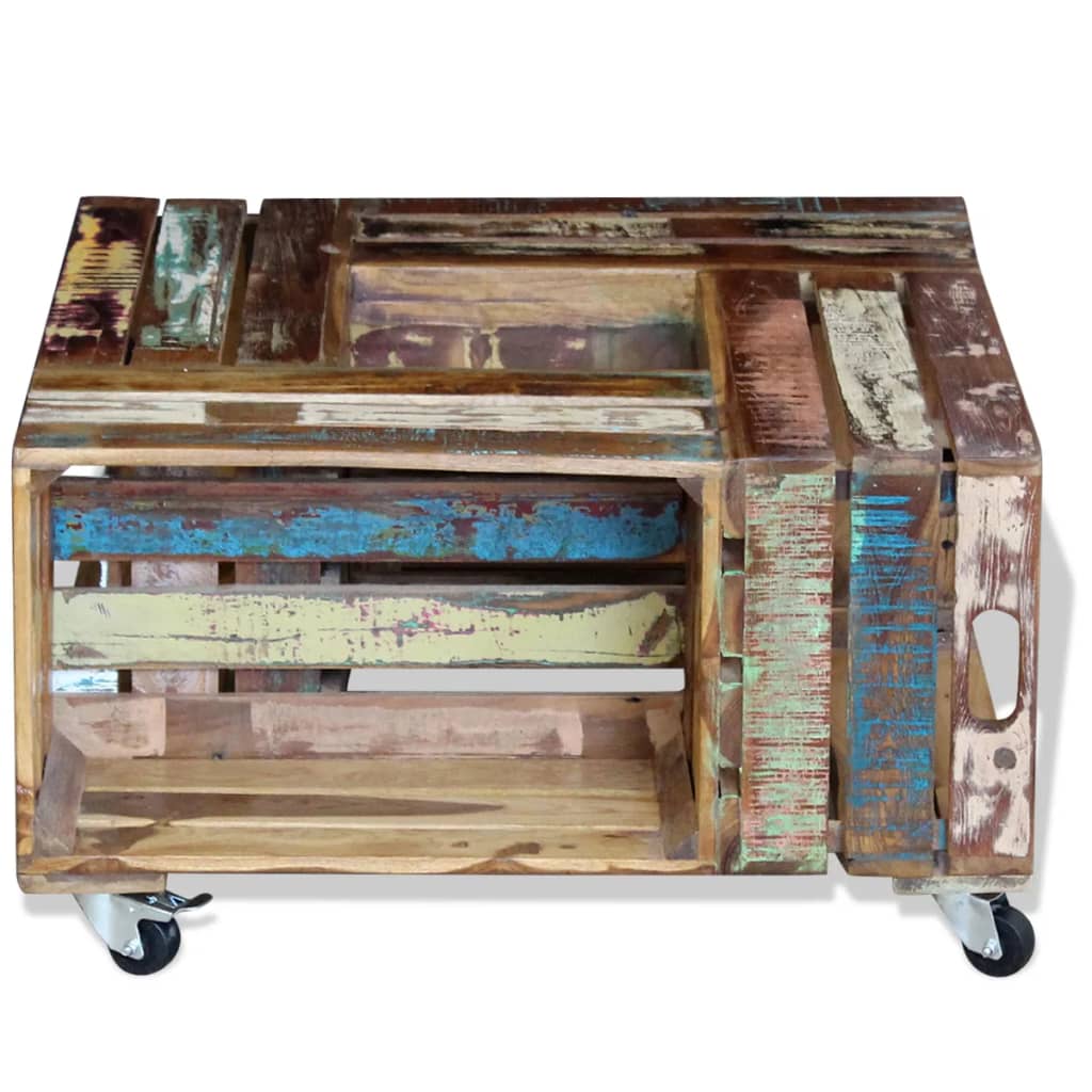 Sofabord 70x70x35 cm massivt genbrugstræ - number 6.