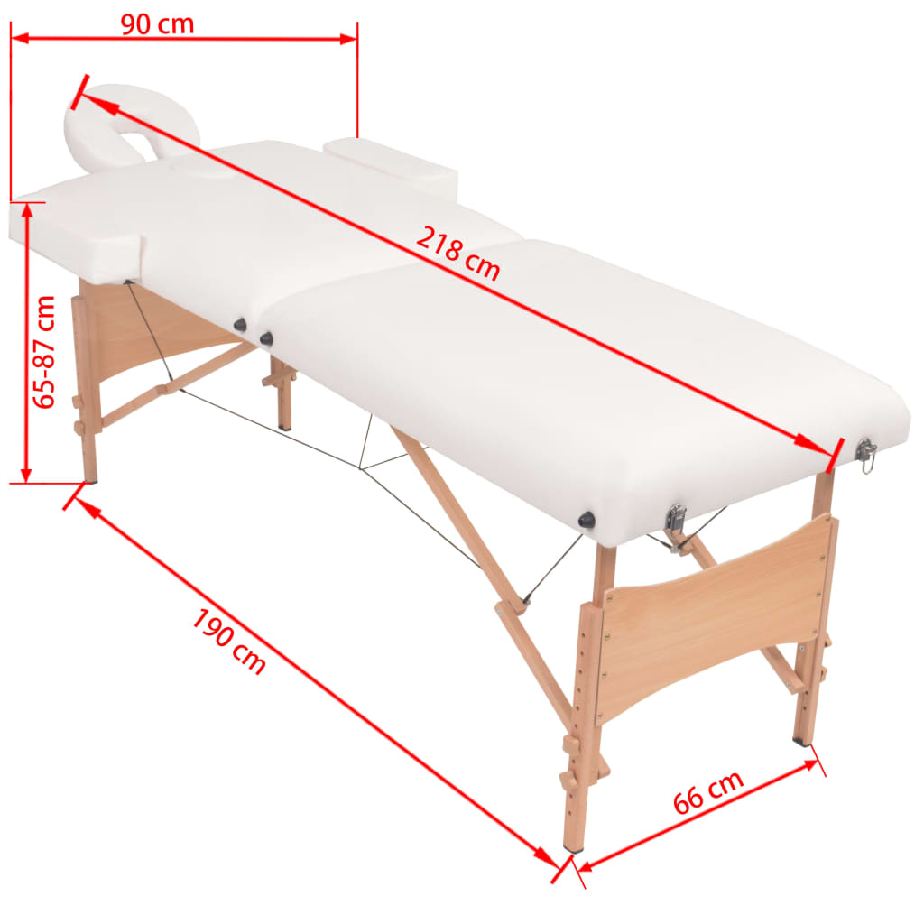 Foldbart massagebord med skammel 2 zoner 10 cm tyk hynde hvid - number 12.