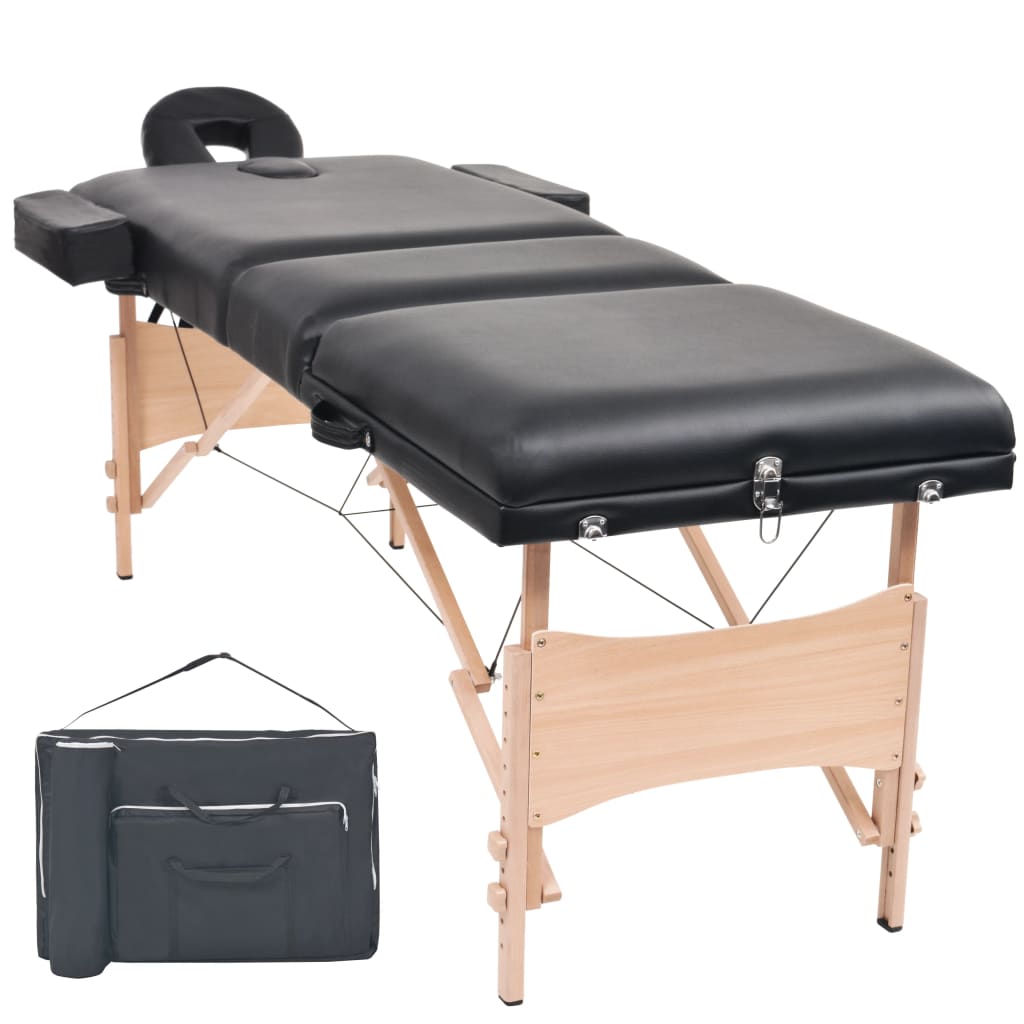 Sammenfoldeligt massagebord 3 zoner 10 cm tyk hynde sort - number 1.