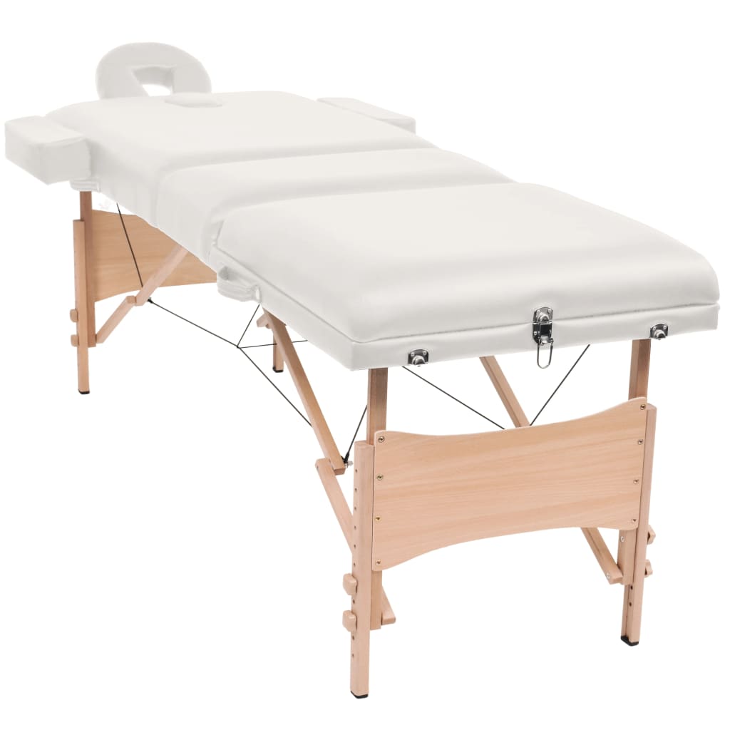 Foldbart massagebord med skammel 3 zoner 10 cm tyk - hvid - number 2.