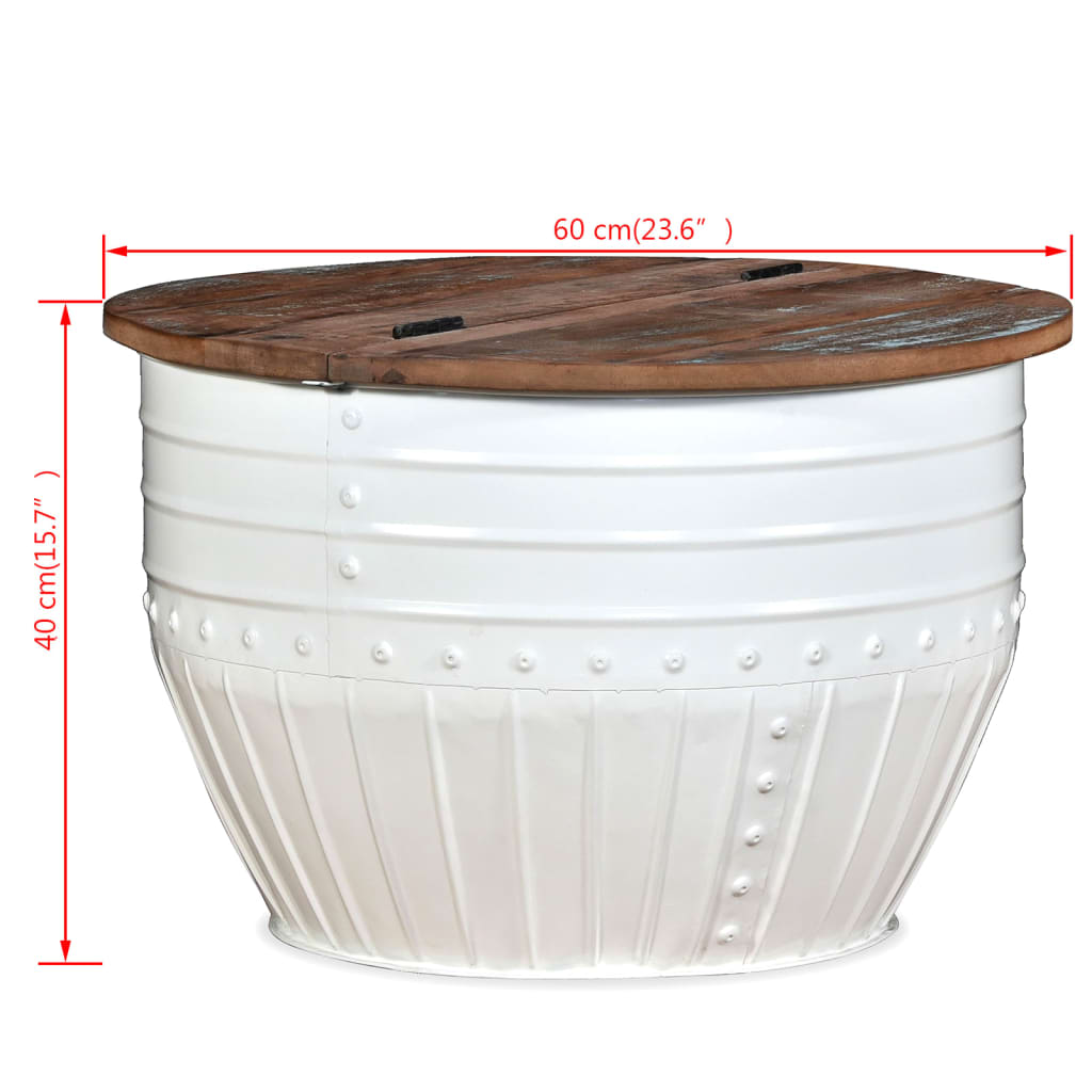 Sofabord massivt genbrugstræ tøndeformet hvid - number 12.